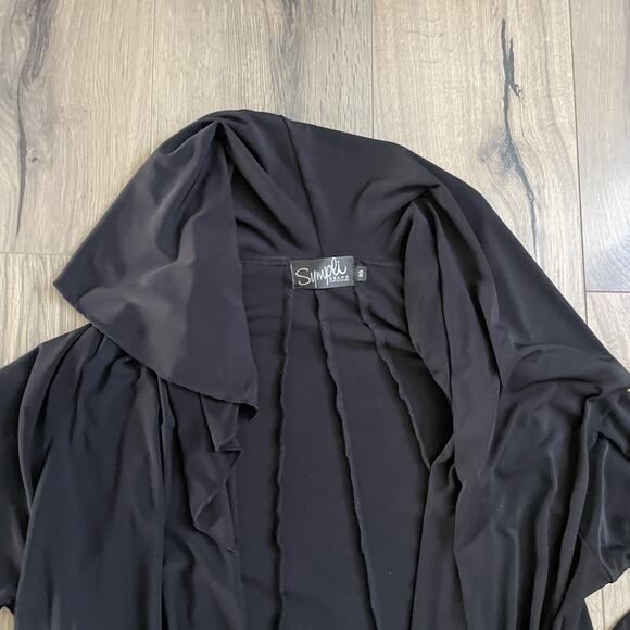 SYMPLI Grand Black Cardigan Open Jacket Top Stretch Plus Size 0G Draped Longline - Picture 2 of 9